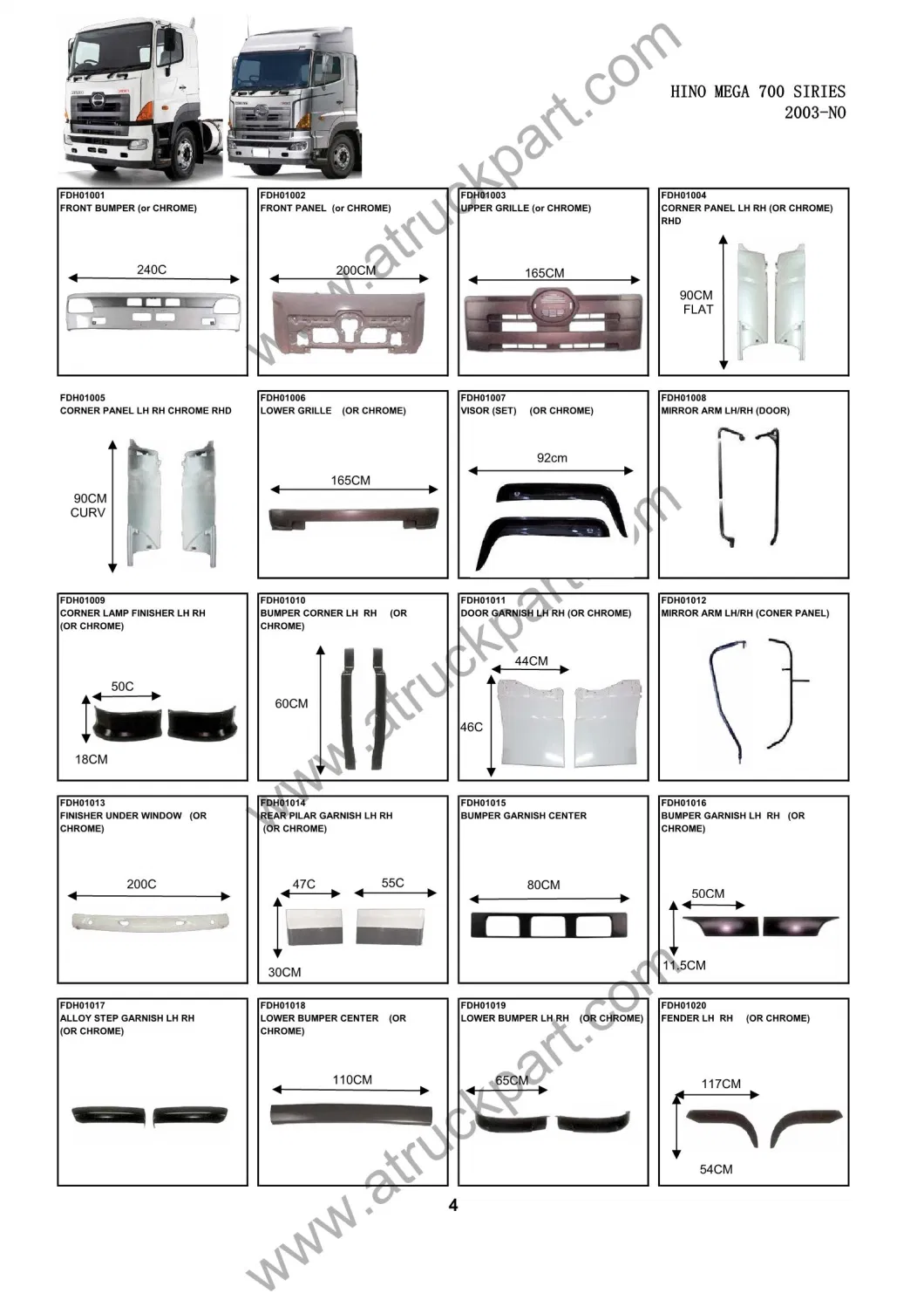 Hino 700 Truck Spare Body Parts Chrome Wiper Arm